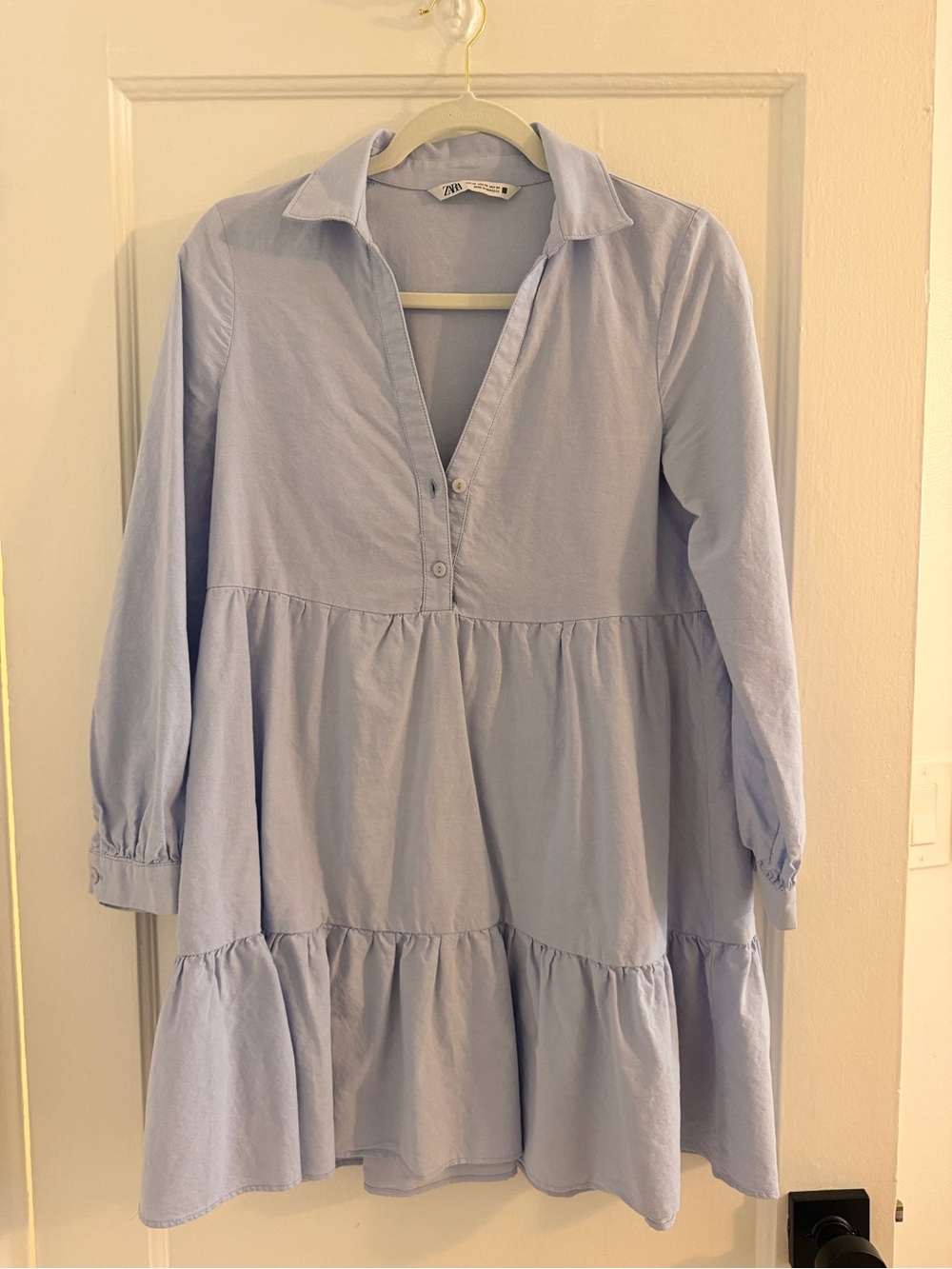 Zara Light Blue Poplin Babydoll Mini Dress